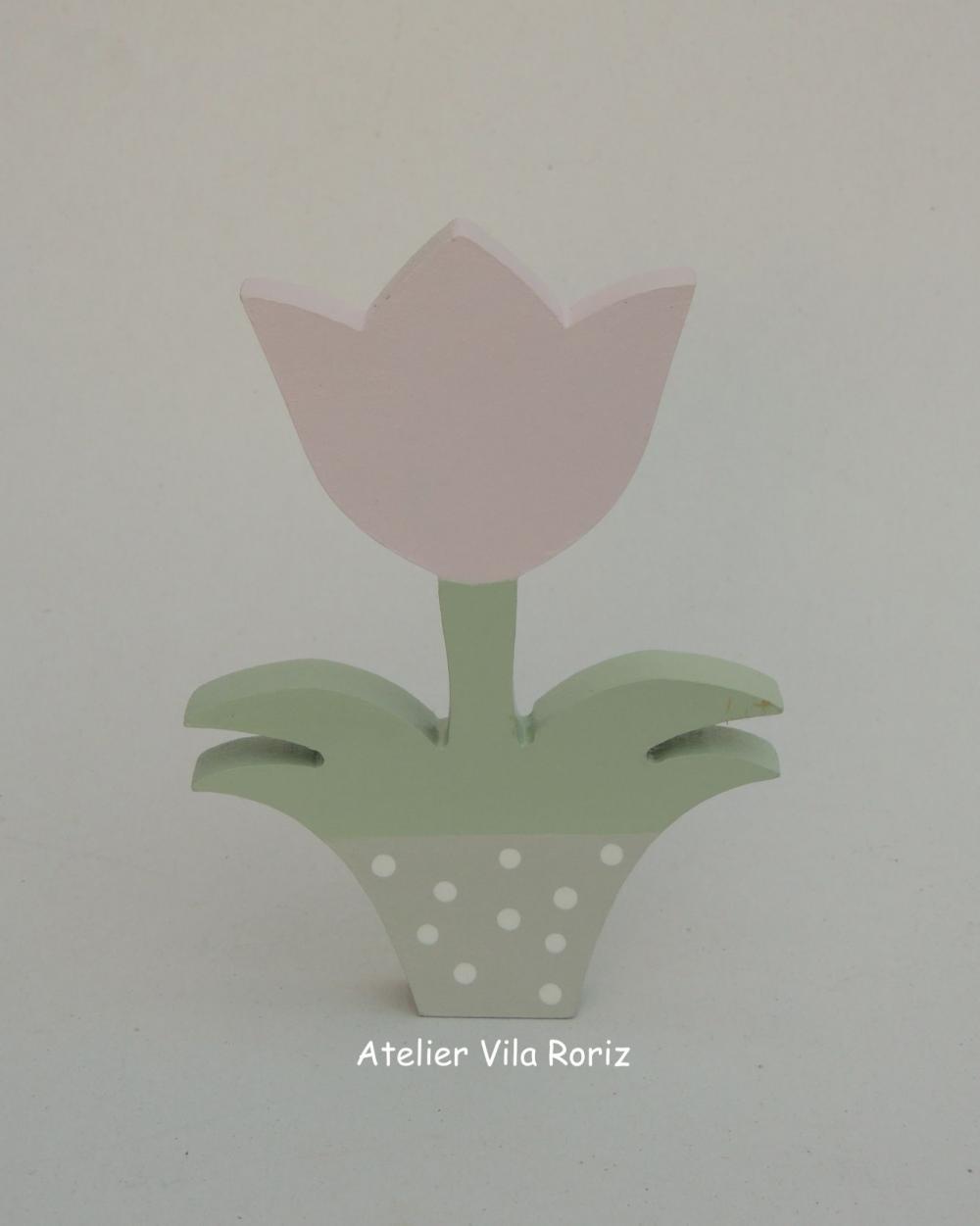 Adorno Madeira Tulipa Vaso (Valor Unitário)