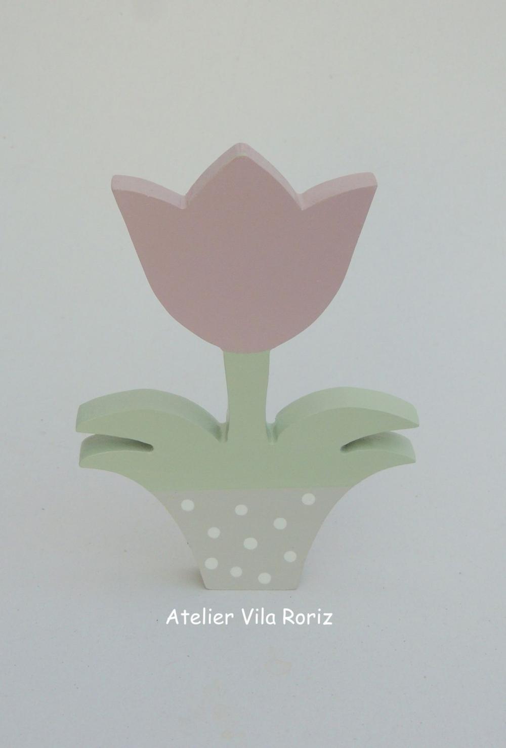 Adorno Madeira Tulipa Vaso (Valor Unitário)