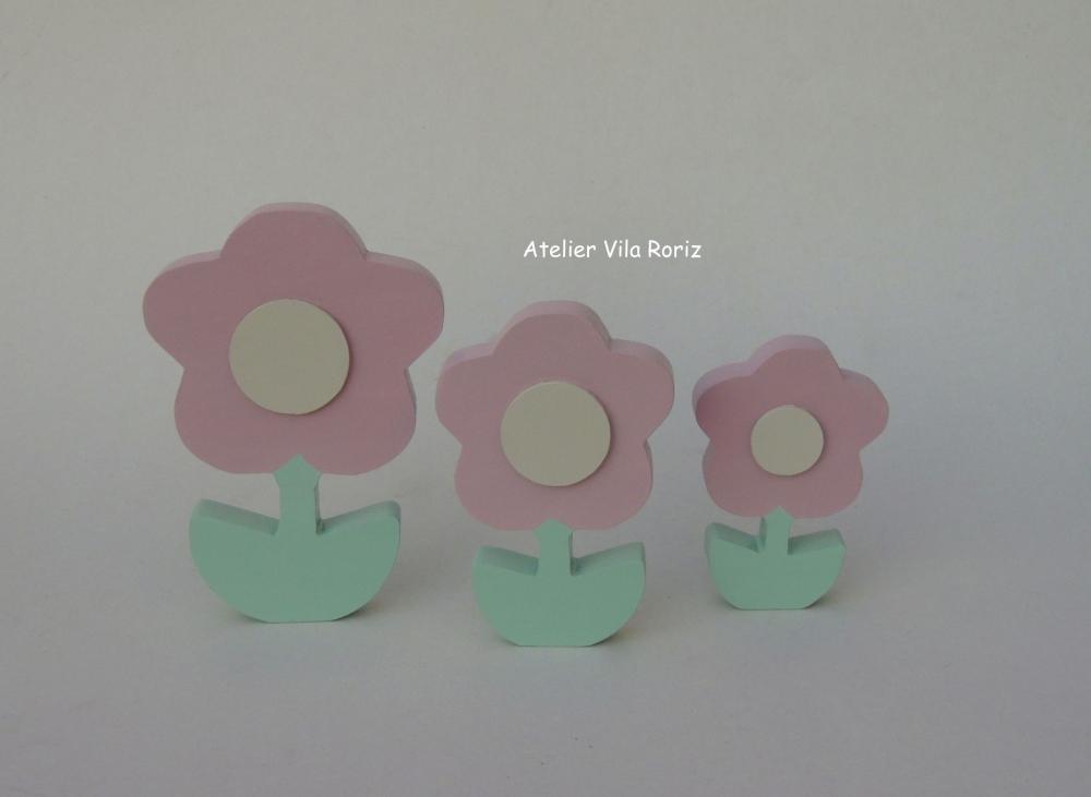 Adorno Madeira Trio Flores com Miolo
