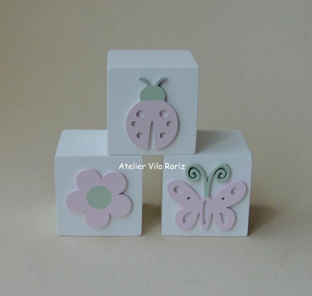 Adorno Trio Cubos Pintados Jardim A