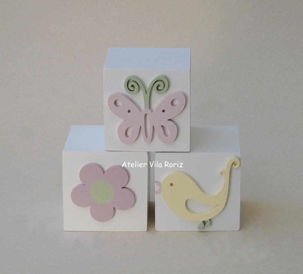 Adorno Trio Cubos Pintados Jardim A