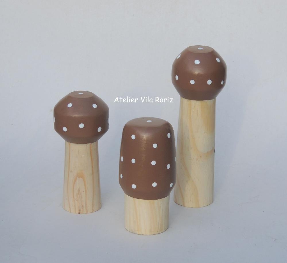 Adorno Madeira Trio Cogumelos Pinus C