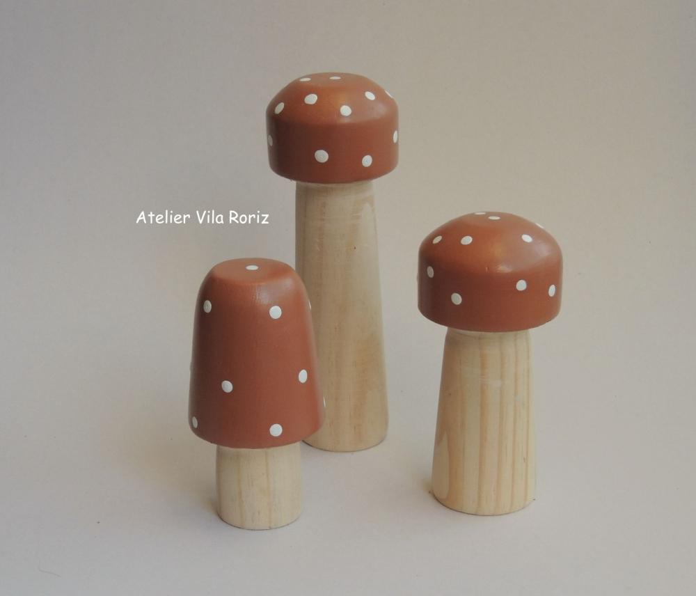 Adorno Madeira Trio Cogumelos Pinus D
