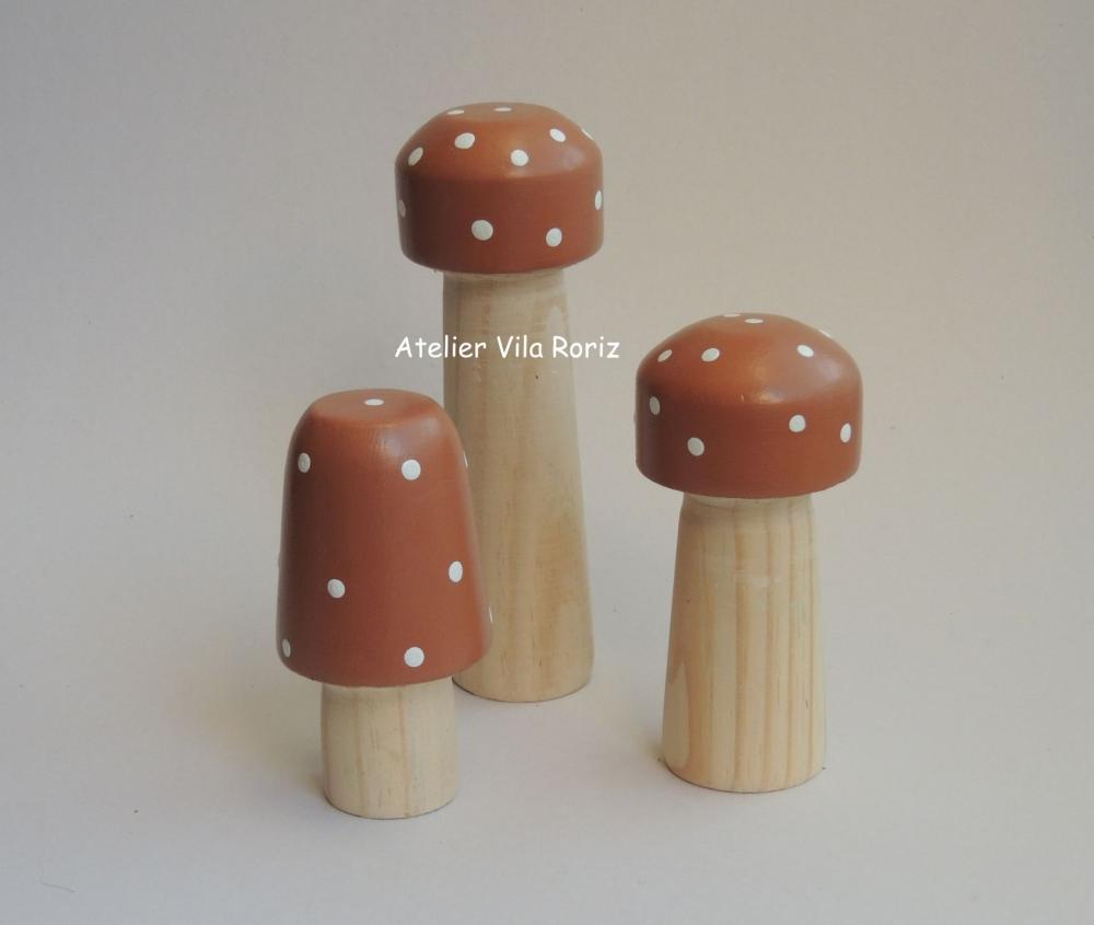 Adorno Madeira Trio Cogumelos Pinus D