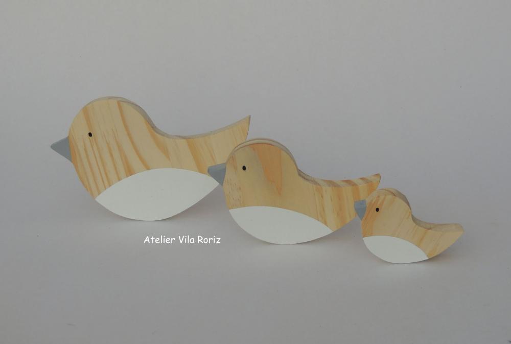 Adornos Trio Passarinhos em Pinus