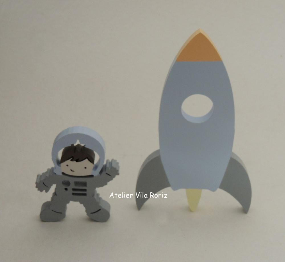 Kit adorno: Foguete e Astronauta Madeira