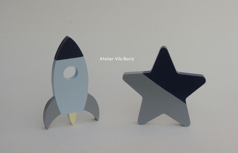 Kit Adornos: Estrela e Foguete Madeira