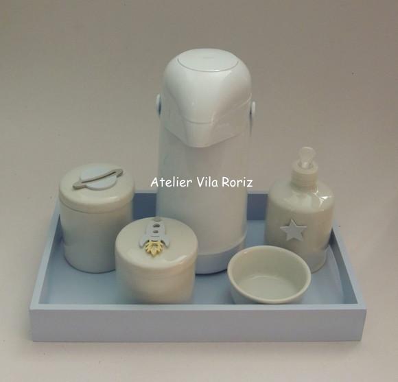 Kit Higiene Bandeja G Lisa Azul Espaço 5 Peças