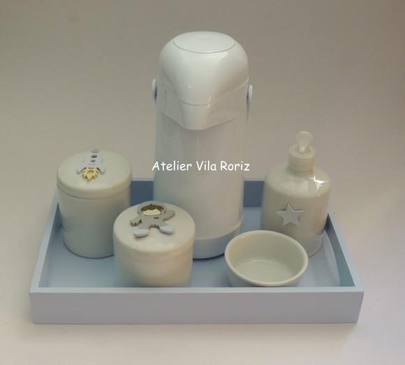 Kit Higiene Bandeja G Lisa Azul Espaço 5 Peças