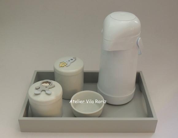 Kit Higiene Bandeja G Lisa Cinza Espaço 4 Peças