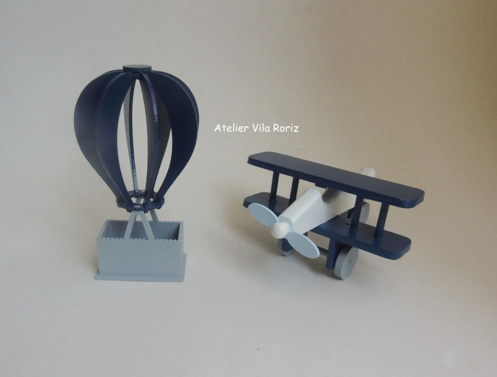 Kit Adornos: Avião 3d e Balão Marinho, Cinza e Azul!
