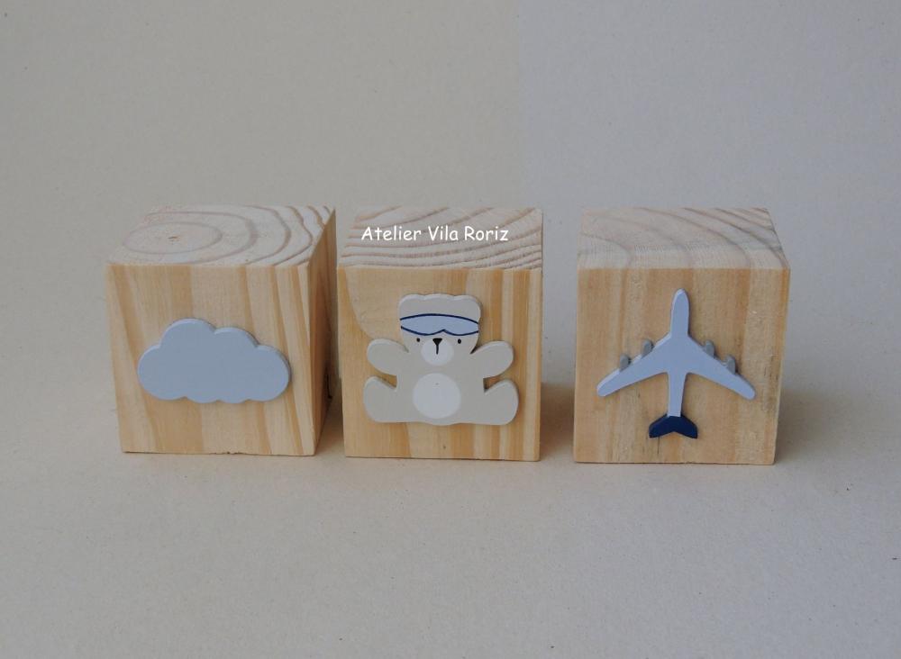 Kit Adornos: Balão e Avião 3d e Trio Cubos A