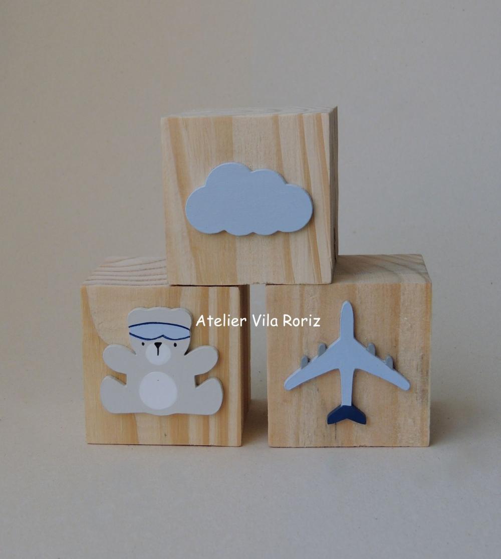 Kit Adornos: Balão e Avião 3d e Trio Cubos A
