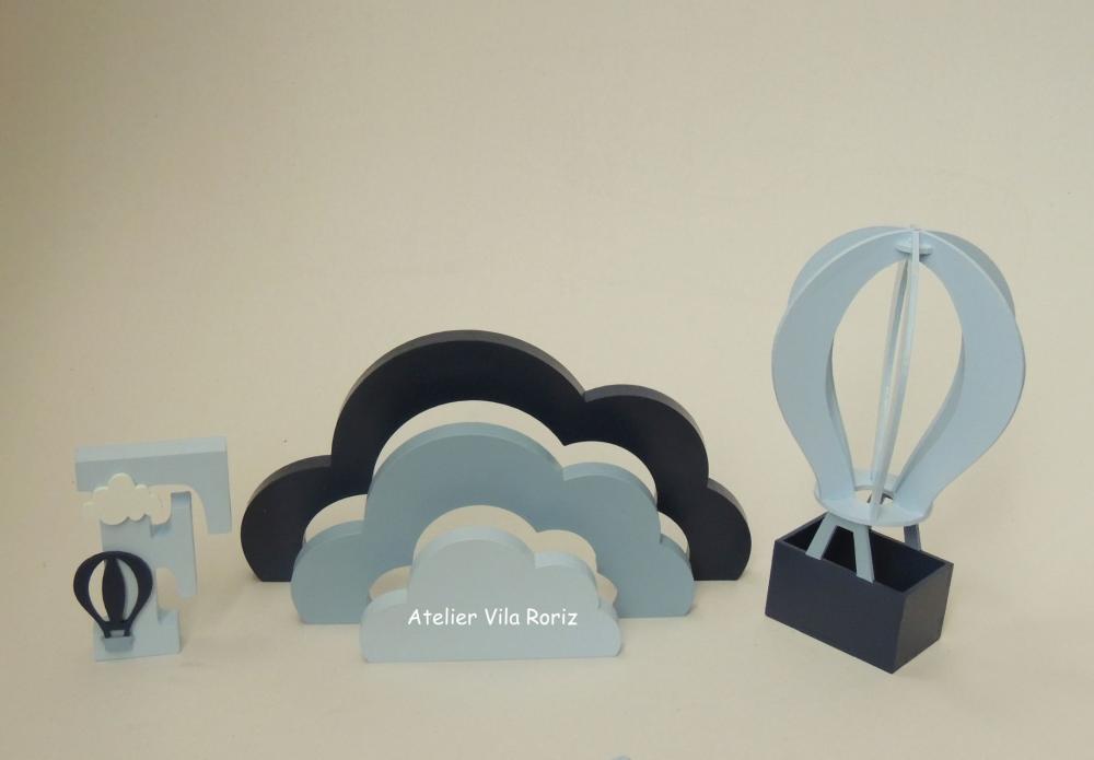Kit Adornos: Letra Inicial 10 cm ,balão 3d e Nuvem Arcos A
