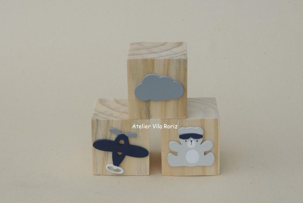 Adorno Trio Cubos Pinus Urso Aviador A