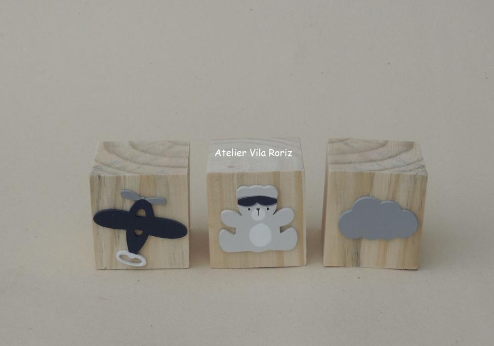 Adorno Trio Cubos Pinus Urso Aviador A