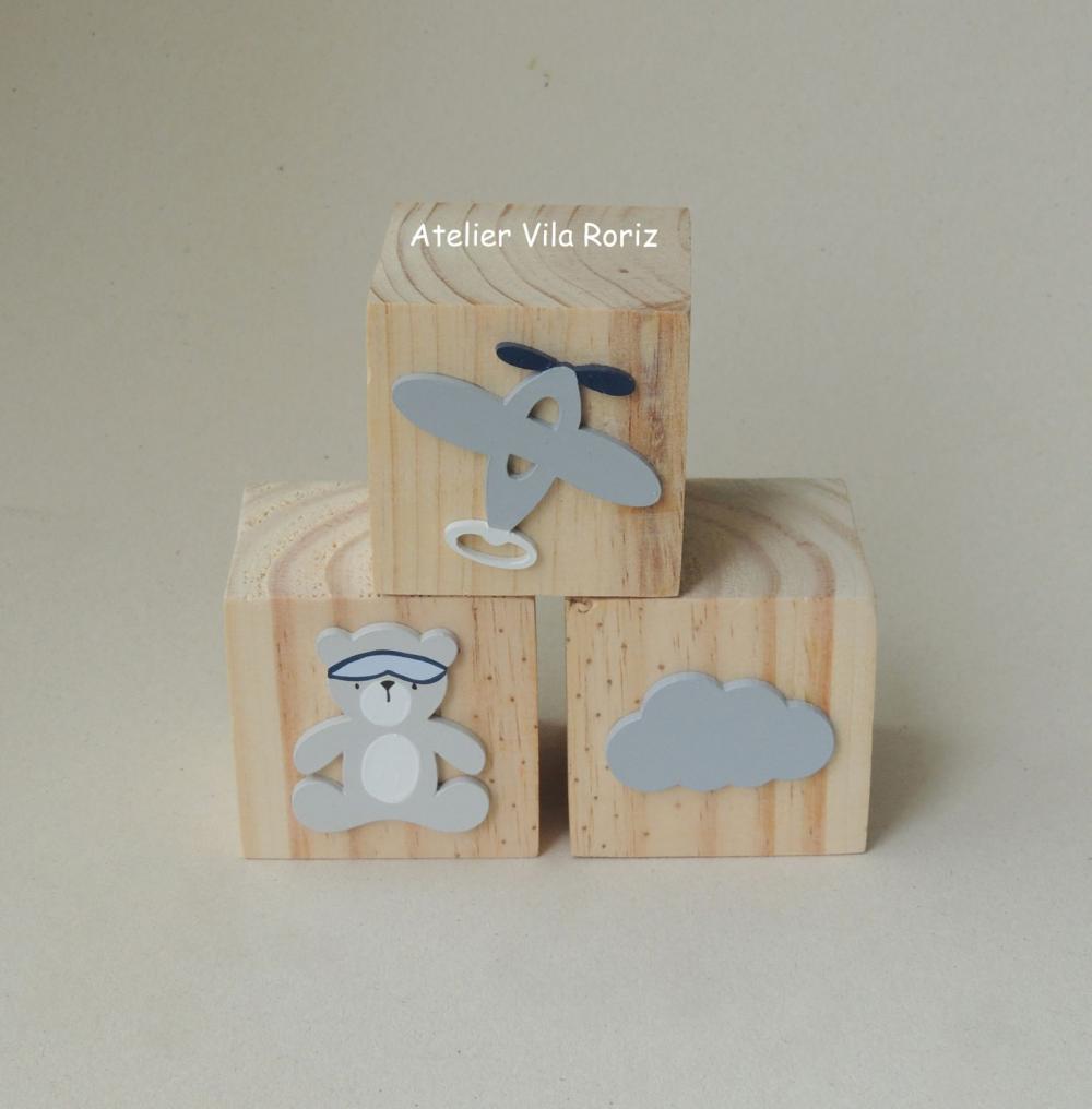 Adorno Trio Cubos Pinus Urso Aviador A