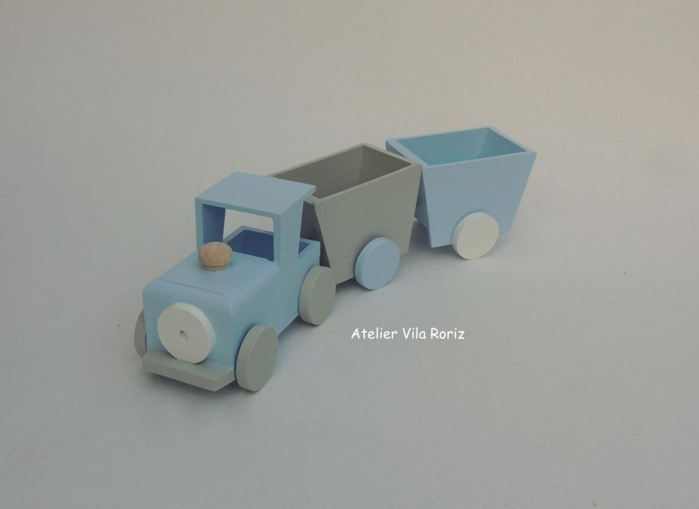 Adorno Trem 3d com 2 vagões Azul