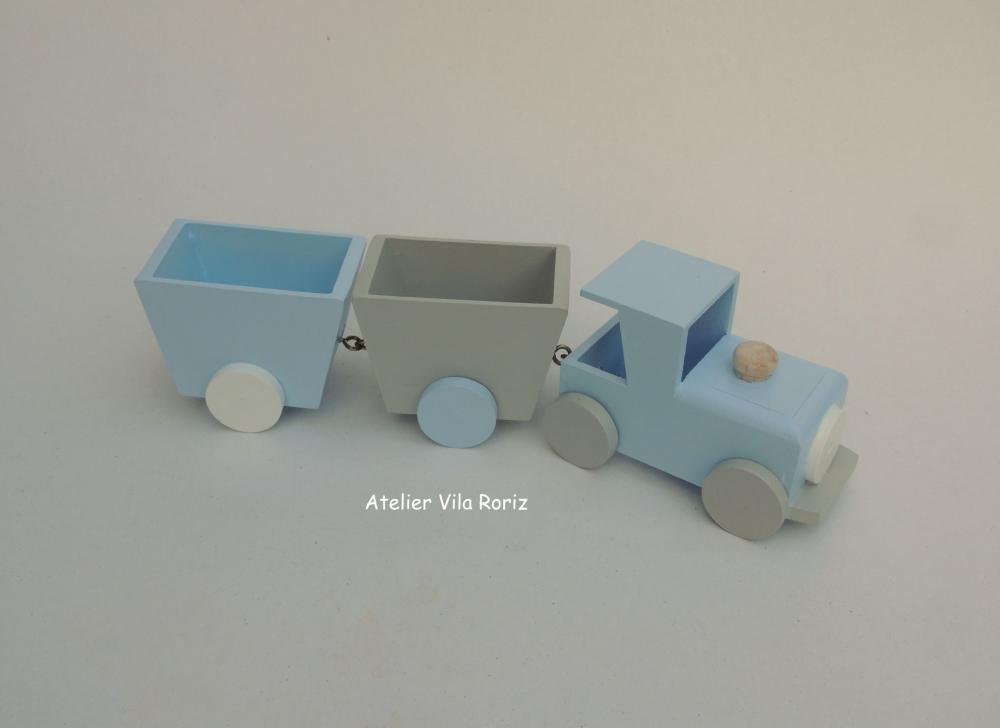 Adorno Trem 3d com 2 vagões Azul