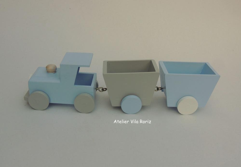 Adorno Trem 3d com 2 vagões Azul