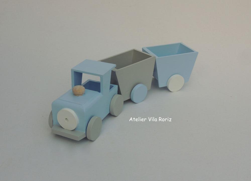 Adorno Trem 3d com 2 vagões Azul