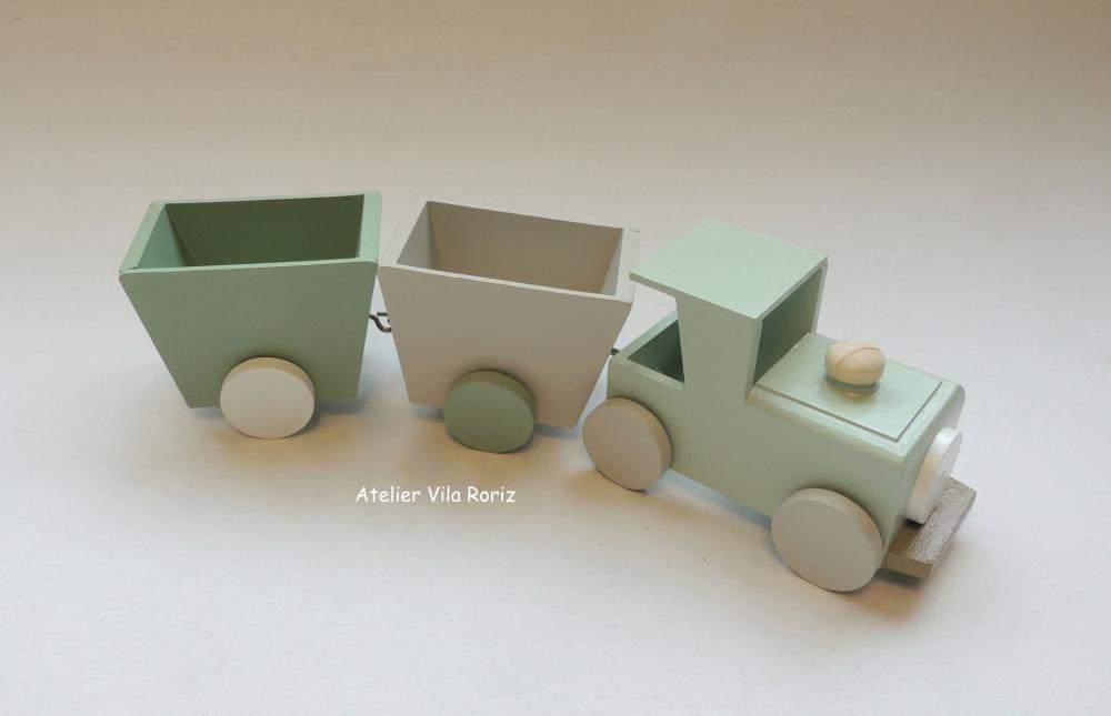 Adorno Trem 3d com 2 vagões Azul