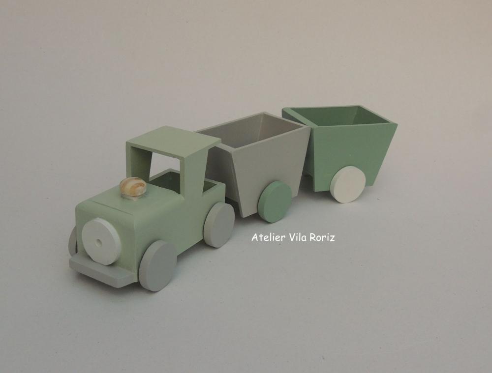 Adorno Trem 3d com 2 vagões Azul