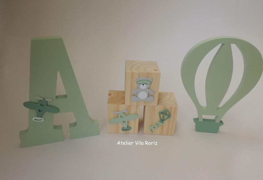 Kit Adornos: Balão , Trio Cubos e Letra Inicial 18cm