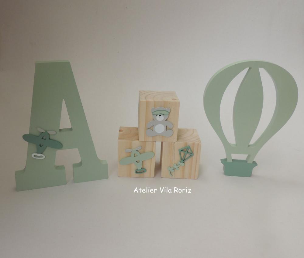 Kit Adornos: Balão , Trio Cubos e Letra Inicial 18cm