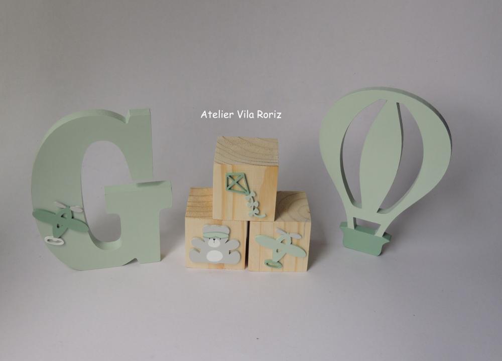 Kit Adornos: Balão , Trio Cubos e Letra Inicial 18cm