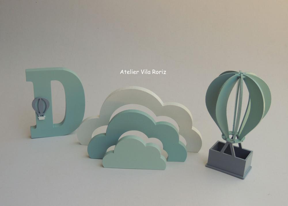 Kit Adornos: Balão e Trio de Cubos Pinus Verde