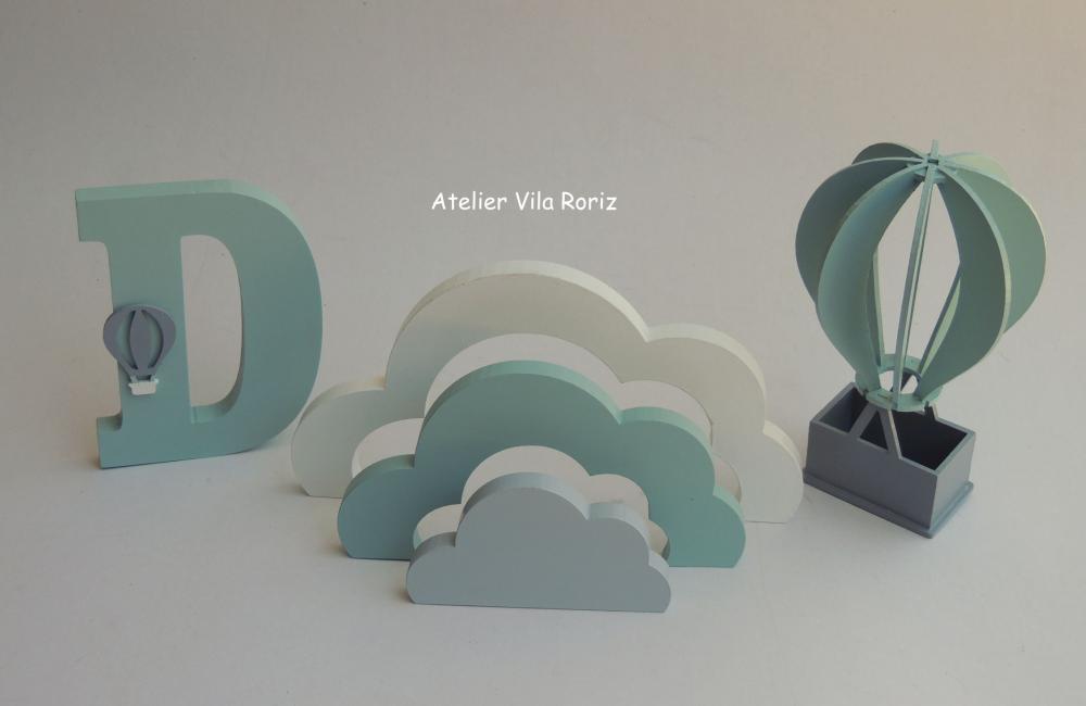 Kit Adornos: Balão e Trio de Cubos Pinus Verde