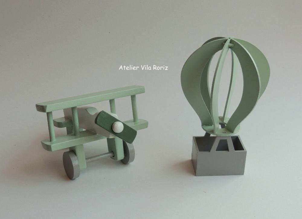 Kit Adornos: Avião 3d e Balão Tons de Verde