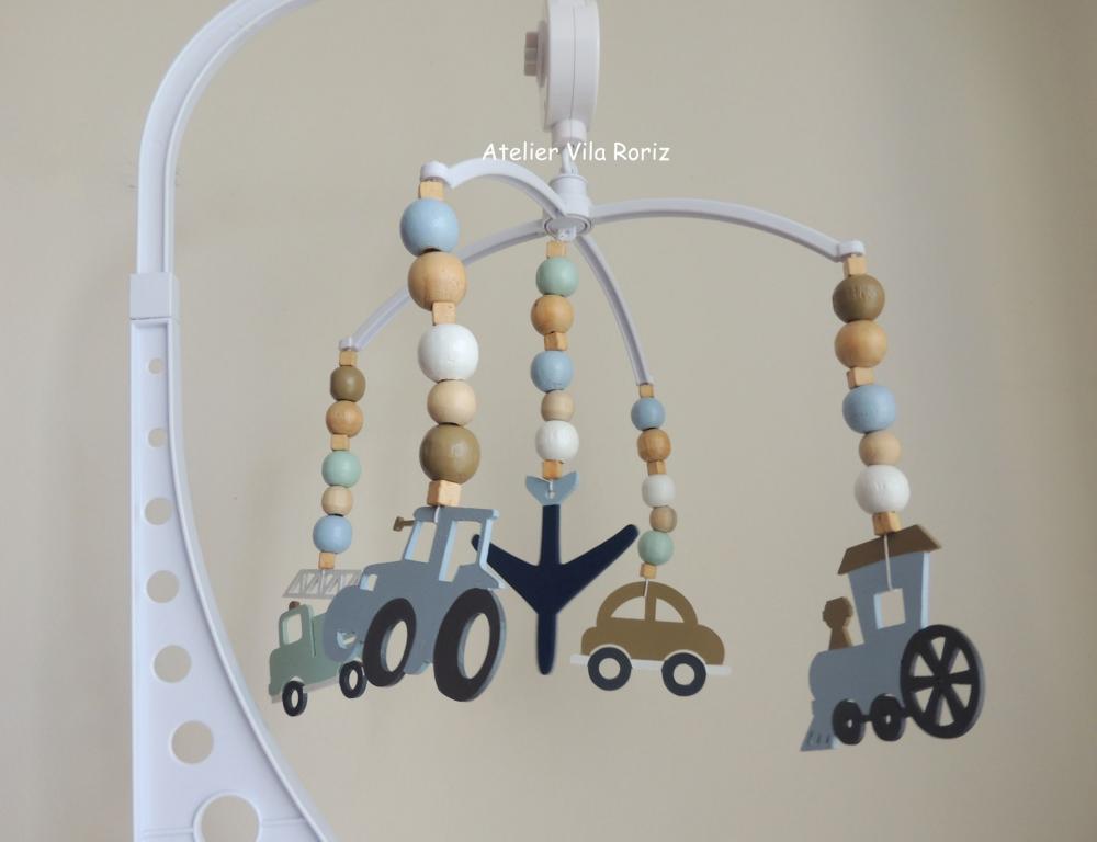 Móbile Giratório Musical Transportes Caramelo, Azul e Marinho