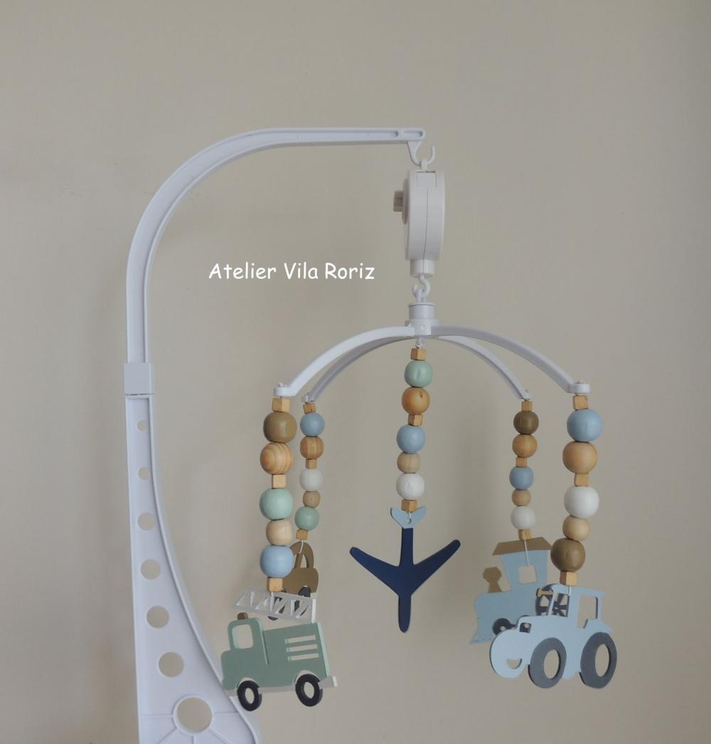 Móbile Giratório Musical Transportes Caramelo, Azul e Marinho