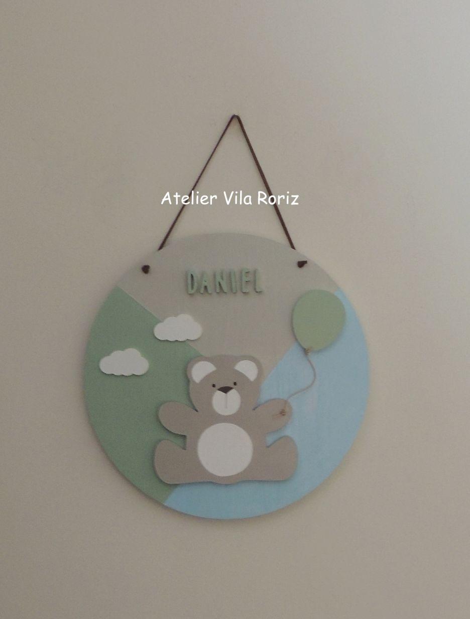 Porta Maternidade Placa Redonda Ursinho Balão