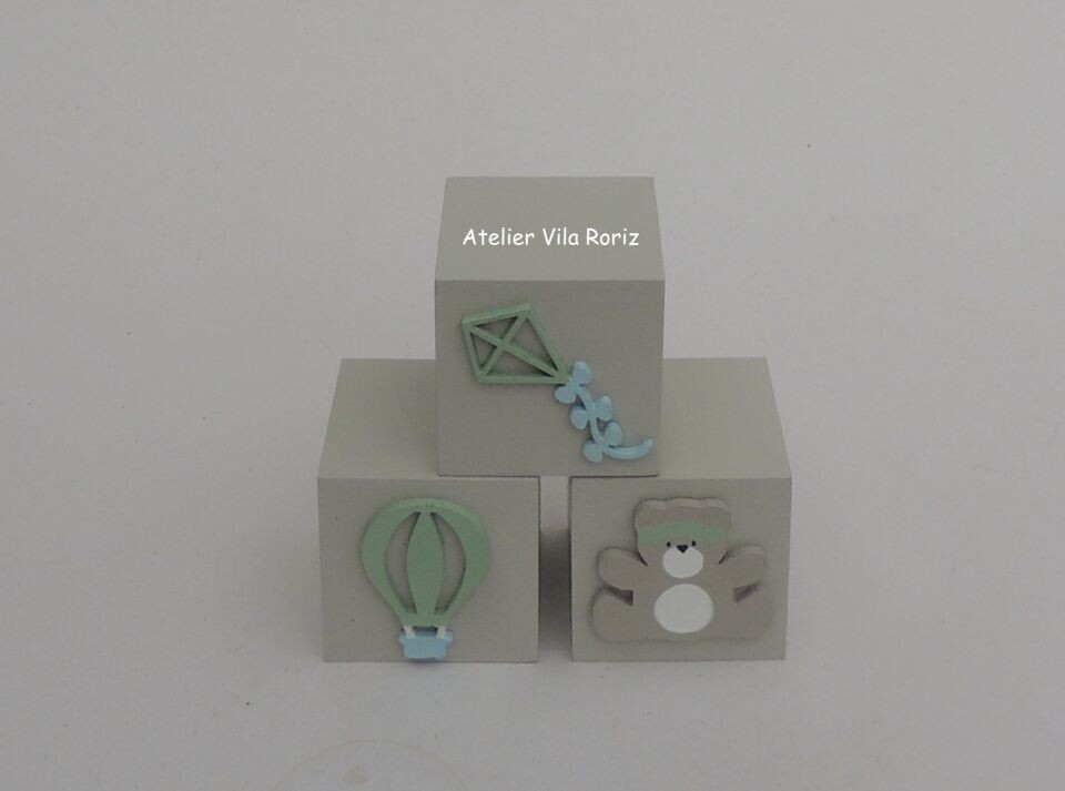 Adornos Trio Cubos Pintados Urso Aviador