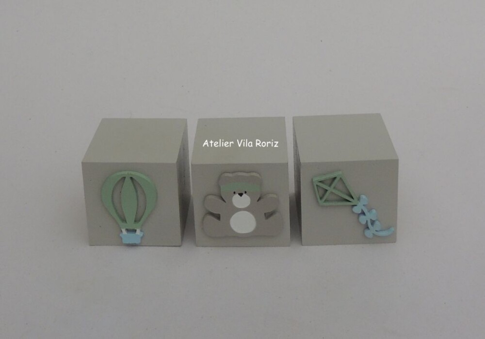 Adornos Trio Cubos Pintados Urso Aviador