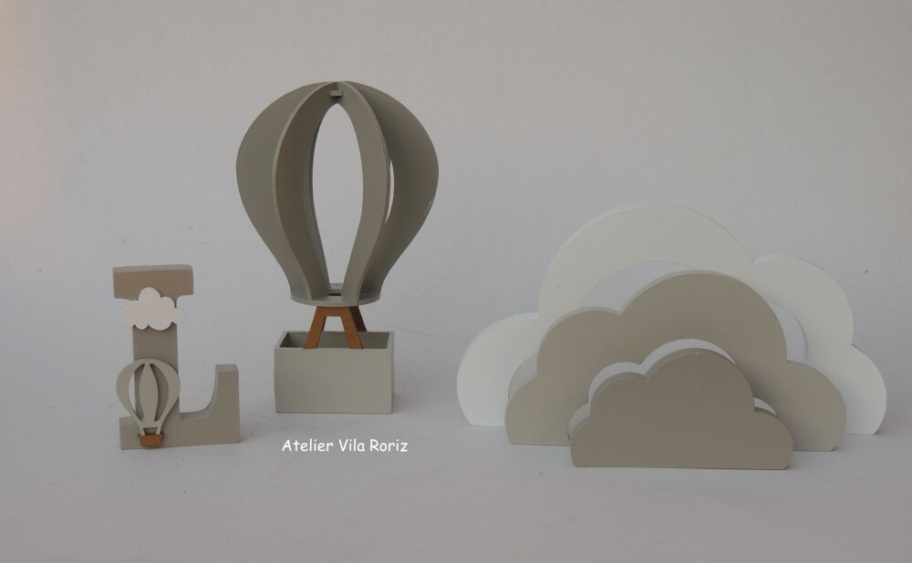 Kit Adornos: Balão 3d G, Letra Inicial e Nuvem Arcos Bege
