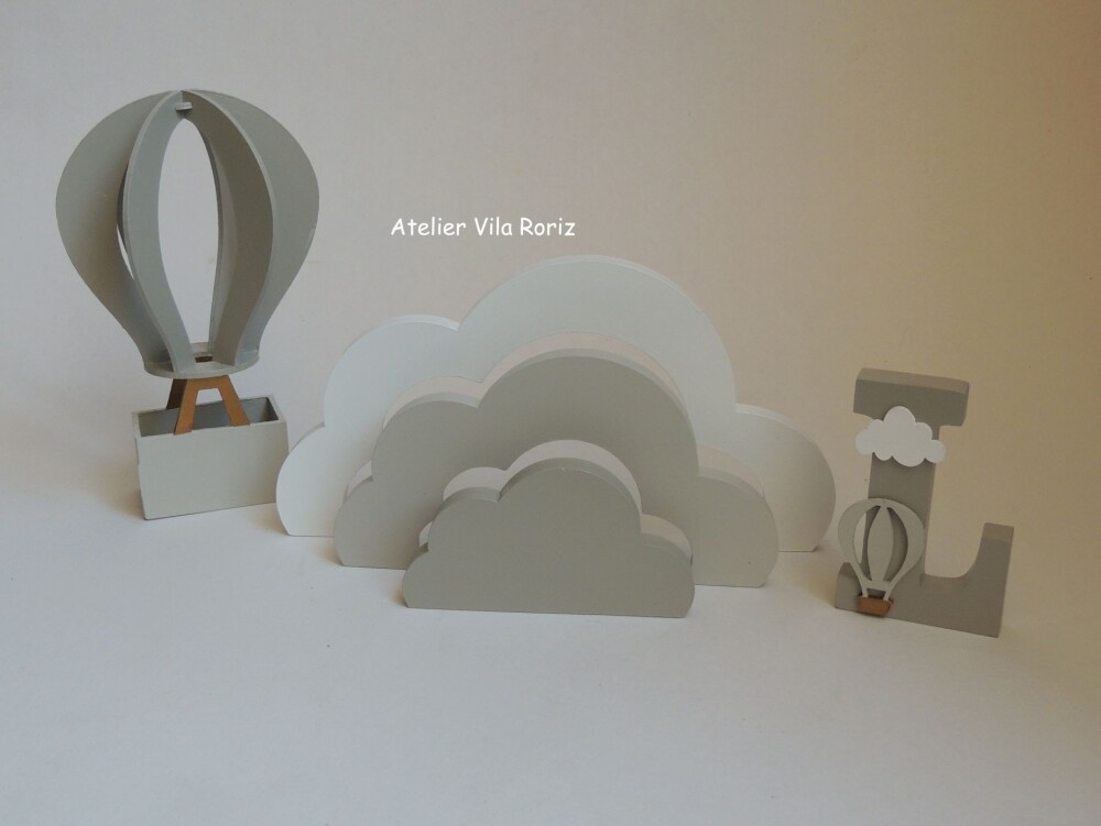 Kit Adornos: Balão 3d G, Letra Inicial e Nuvem Arcos Bege