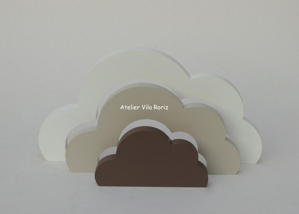 Kit Adornos: Nuvem Arcos e Trio de Cubos Bege, Marrom e Branco