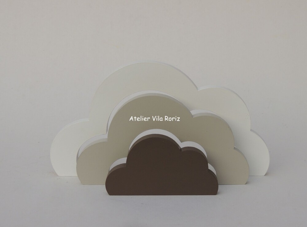 Kit Adornos: Nuvem Arcos e Trio de Cubos Bege, Marrom e Branco