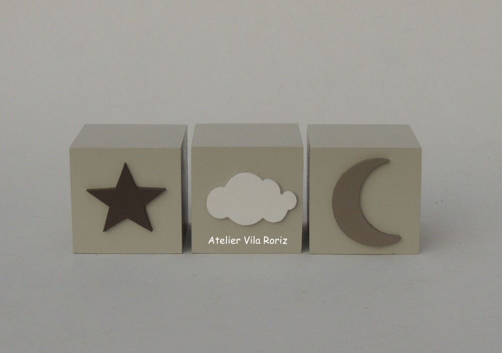 Kit Adornos: Nuvem Arcos e Trio de Cubos Bege, Marrom e Branco