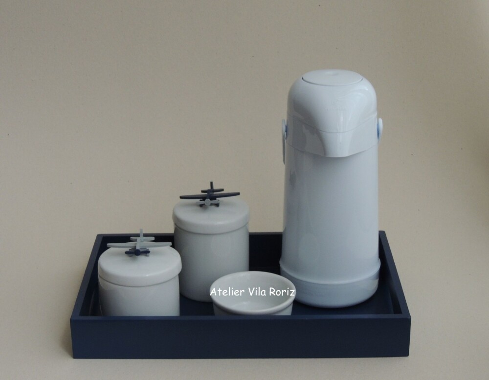 Kit Higiene Bandeja G Lisa Marinho Aviões 3d - 5 Peças
