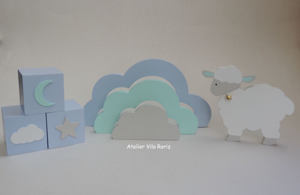 Kit Adornos: Ovelha, Nuvem Arcos e Trio Cubos!
