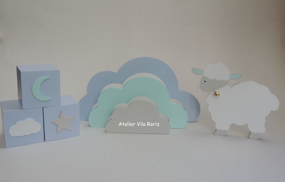 Kit Adornos: Ovelha, Nuvem Arcos e Trio Cubos!