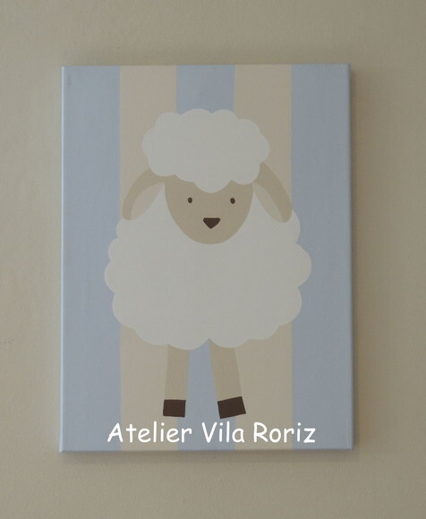 Quadro Tela Pintada à Mão Ovelha em Pé Azul - Cópia