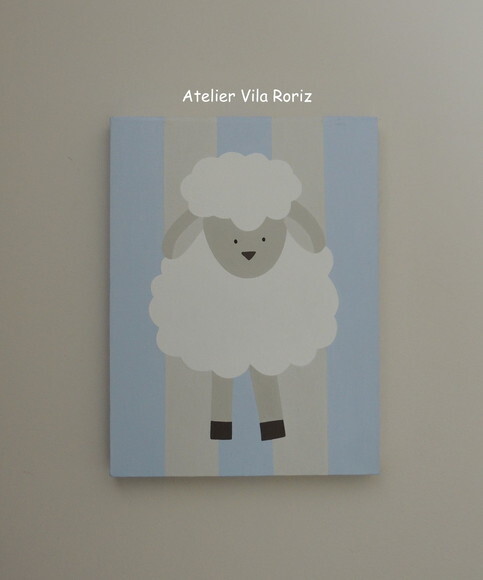 Quadro Tela Pintada à Mão Ovelha em Pé Azul - Cópia