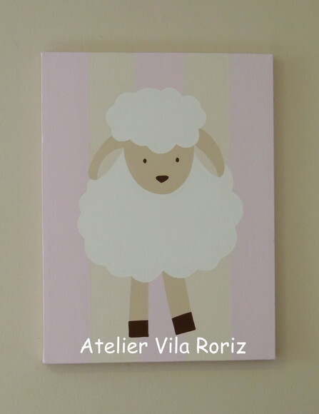 Quadro Tela Pintada à Mão Ovelha em Pé Rosa