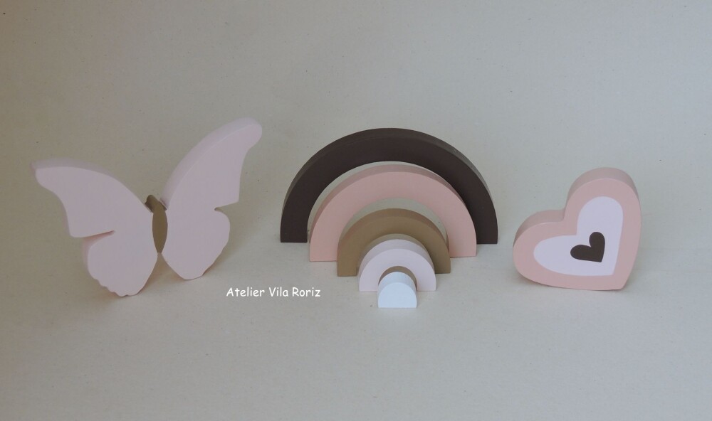 Kit Adornos Boho: Coração, Arco-íris e Borboleta